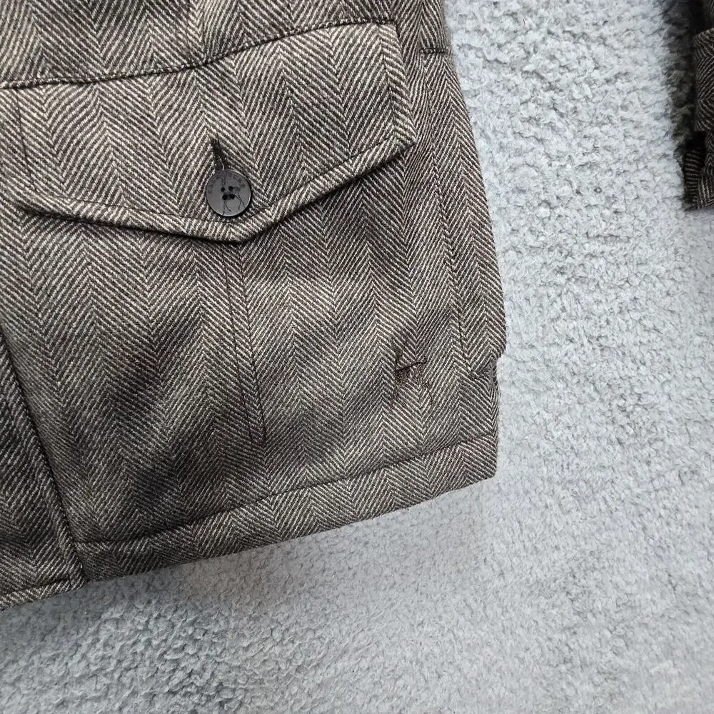 Kane & Unke Jacket Mens Medium Brown Wool Blend Utility Zip Up Hooded Coat Mock